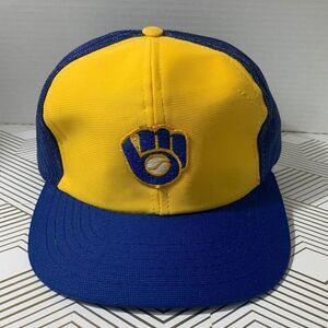 Vintage 80s Milwaukee Brewers MLB Baseball Cap‎ Hat M/L Mesh SnapBack Trucker